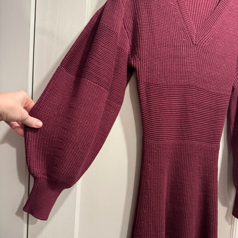 Staud Merlot Carnation Sweater‎ Knit Midi Dress Large Burgundy Designer Cozy - Picture 12 of 16
